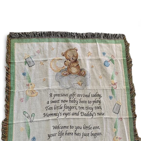 Baby Blessing Woven Tapestry Blanket Teddy Bear Nursery Receiving 42x 54 in. - Picture 2 of 10